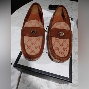 GUCCI GG Monogram Suede Mens Driver Loafers